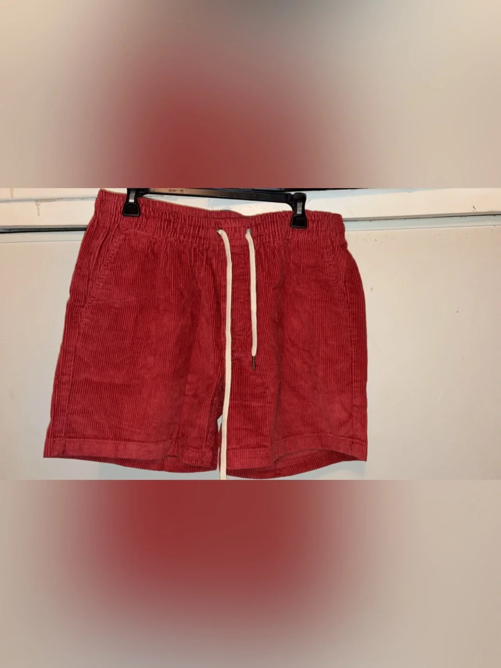 Corduroy Drawstring Shorts - Red